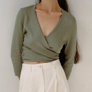 Shaina Mote Elsa Knit Wrap Top in Sage Green (Small) - Excellent Condition